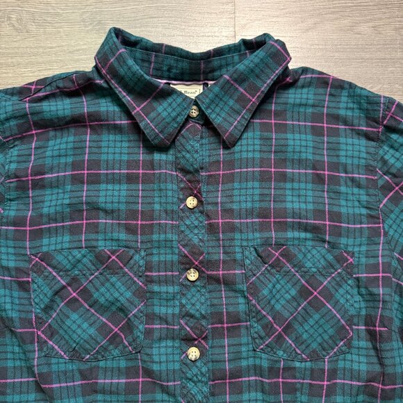 L.L. Bean Women's Lightweight Plaid Flannel Shirt - Teal/Pink - Picture 2 of 5